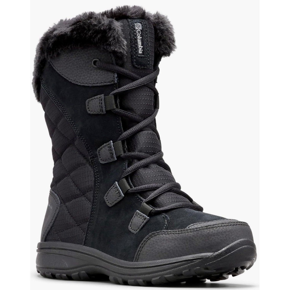 Columbia Ice Maiden II Waterproof Snow Boots Faux Fur Black Womens Size 9